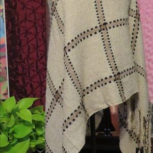 Cream Shaw Black Tan Stripe Fringe